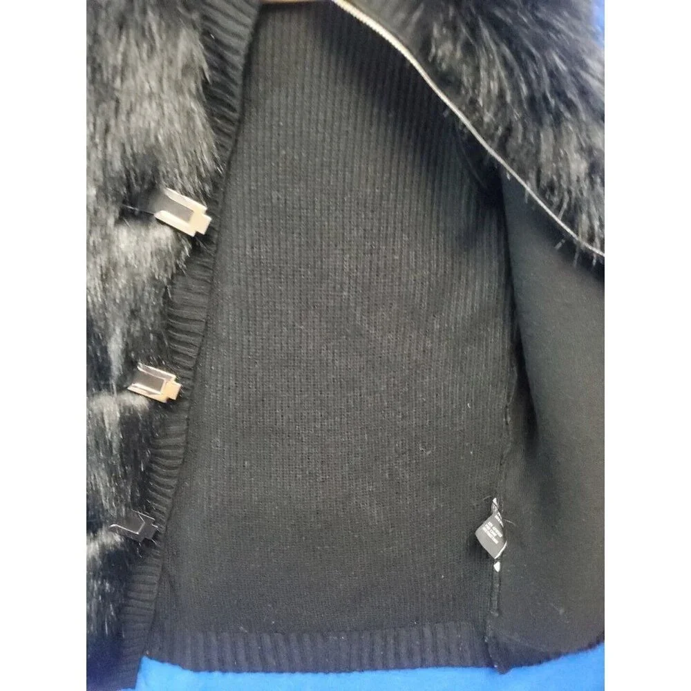 Cliche Black Faux Fur Wool Knit Sweater Vest Size S